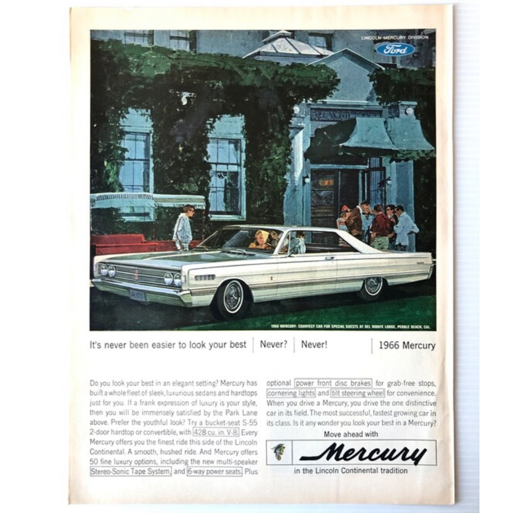 1966 Mercury Park Lane Advertisement Automobile Decor Pebble Beach CA